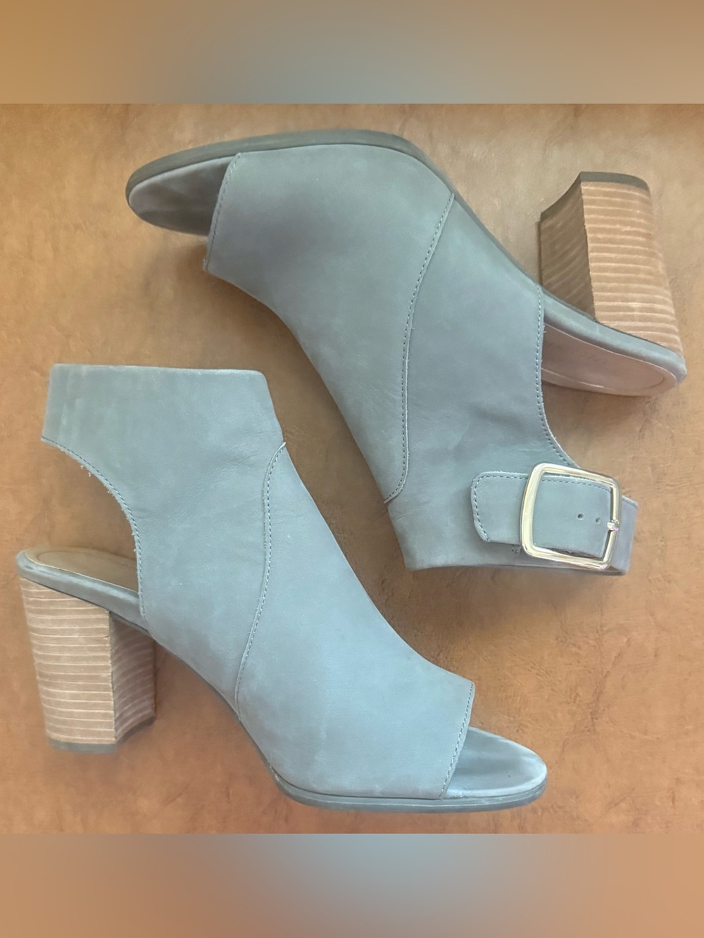 Vionic Blakely Grey Leather Open Toe Slingback Block Heel Booties Size 8.5 - Picture 6 of 11